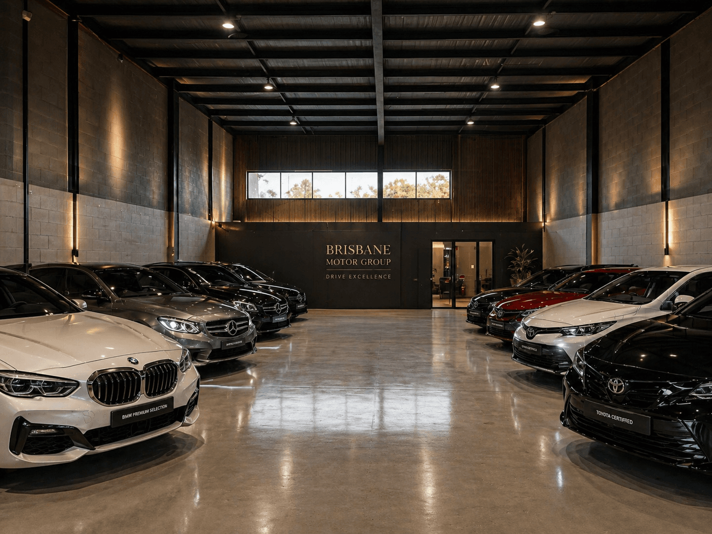 Vehicles presented inside the Brisbane Motor Group showroom